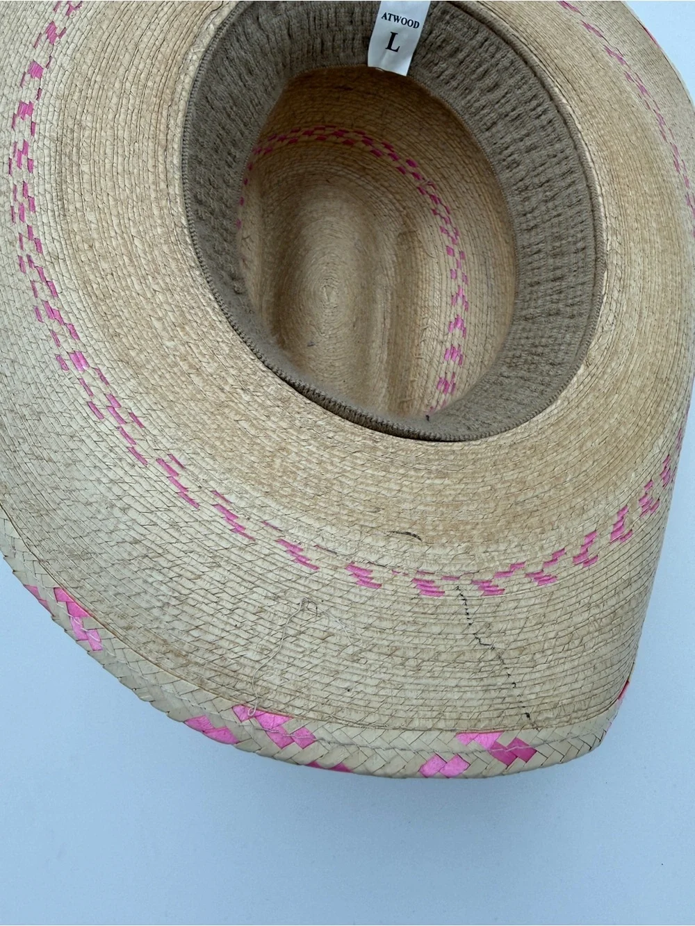 Nice Atwood Straw Cowboy Hat with Pink Trim Size Large